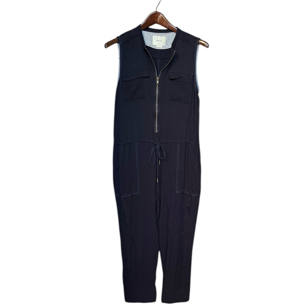 Elevenses Anthropologie Zip Up Sleeveless Navy Jumpsuit | Women's Size Small
